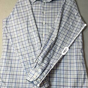 Egara Mens Blue White Plaid Non-Iron Cotton Button Down Business Casual Shirt